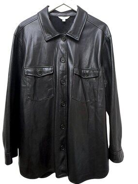 Time and Tru Faux Leather Shirt Jacket Women Plus Size XXXL (22) Black Shacket